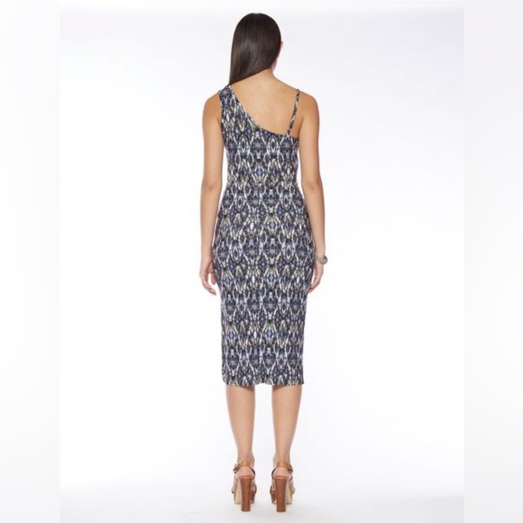 DEBORAH VIERECK ~Olive & Oak Blue Sheath V-Neck Midi Dress XS - Picture 2 of 11
